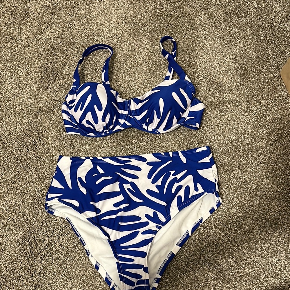 Target Blue and White High-waisted Swimsuit Bikini